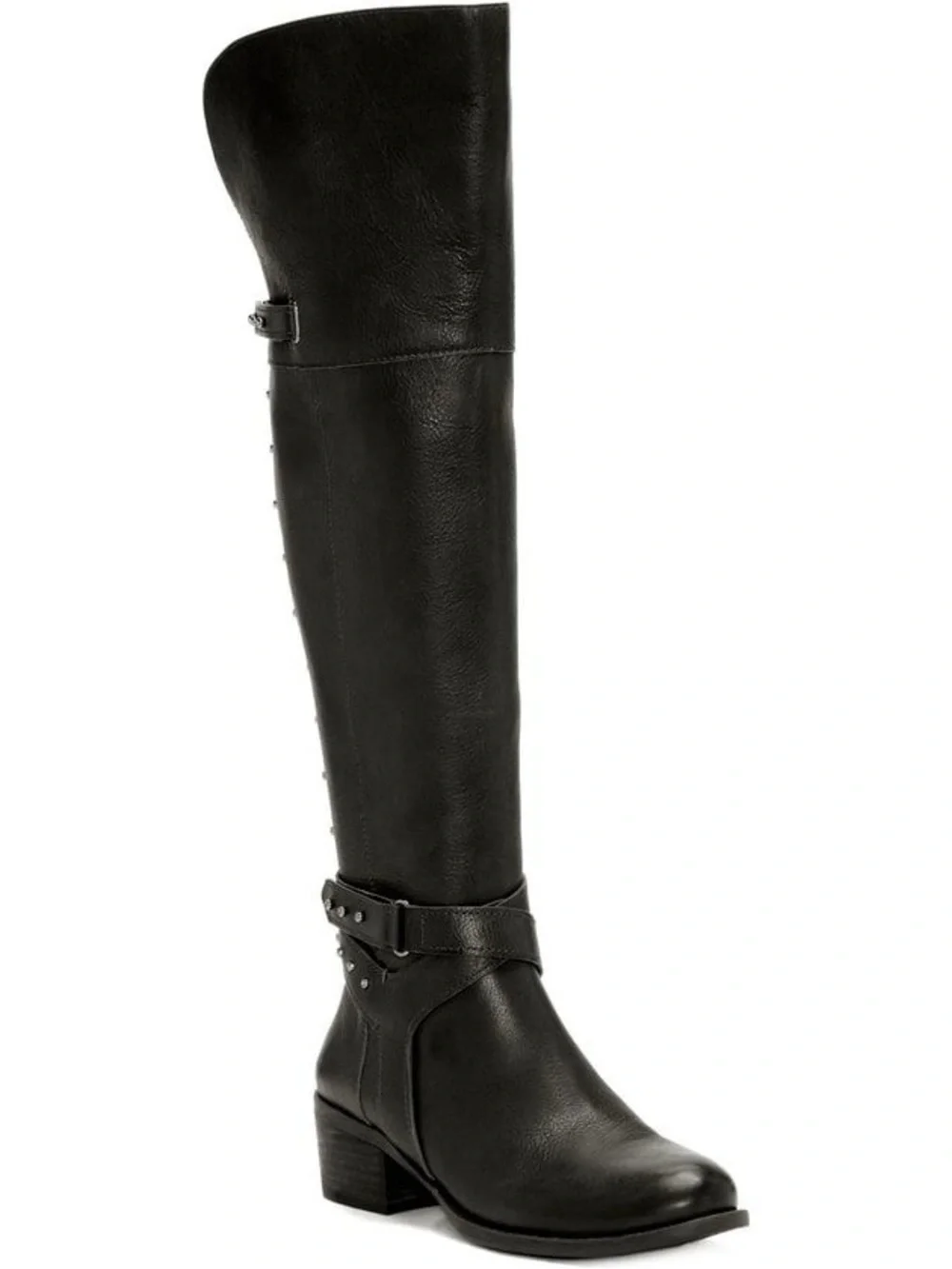 VINCE CAMUTO Bestan Black Leather Over Knee Riding Boots Studded Equestrian